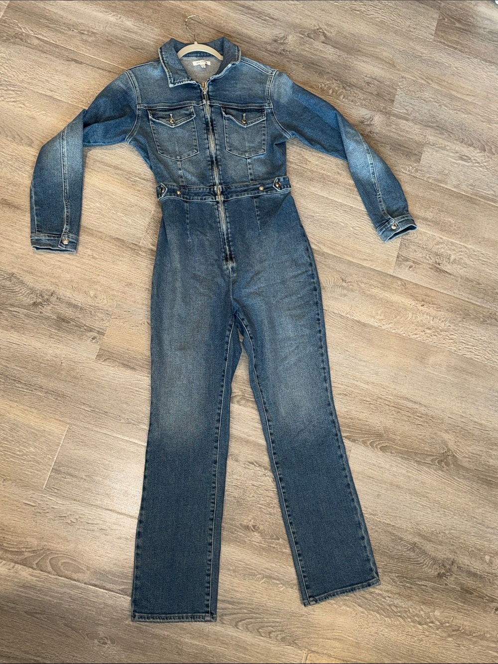 Good American Long Sleeve Denim Jean Jumpsuit Utility Western Size 3 /L - Picture 11 of 11